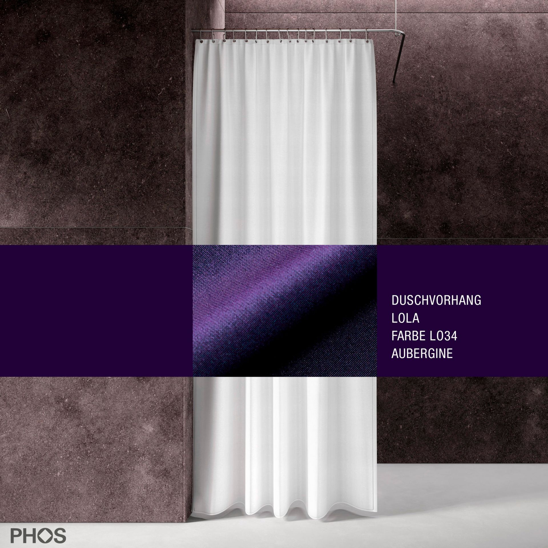 DV-LOLA200-120-LO34 Занавеска для душа лола, длина 200 см, ширина 120 см. баклажан. PHOS 