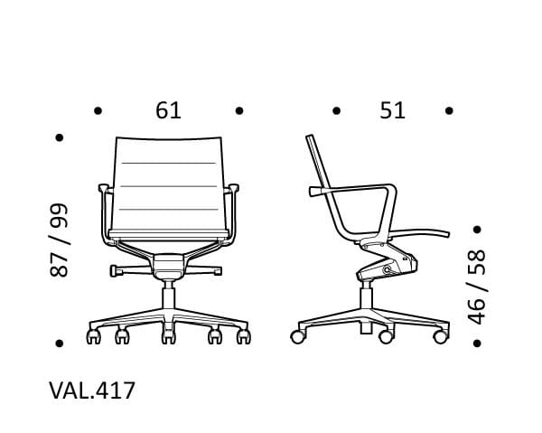 5-спицевое вращающееся офисное кресло с тканевыми колесами ICF Valea ARCH-00111459 - Вид №3