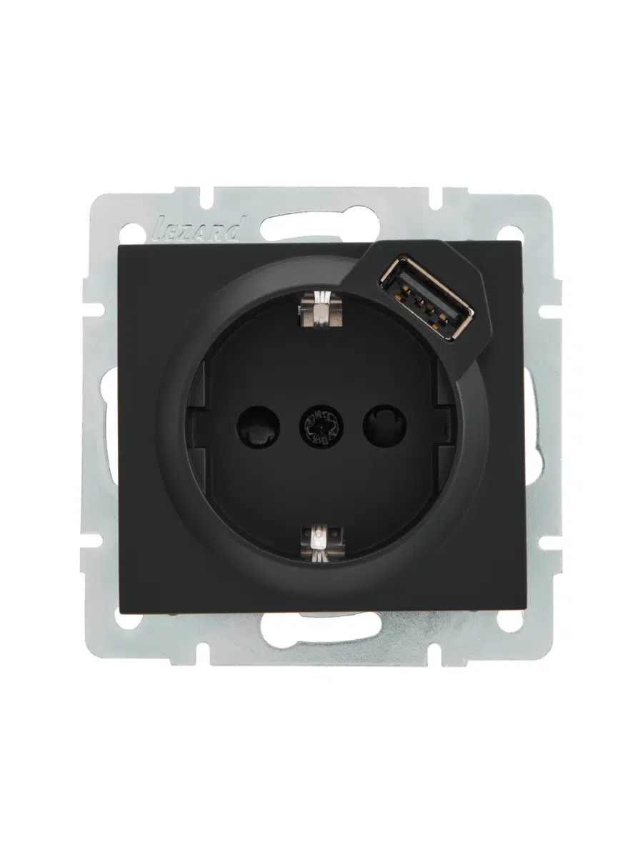 RAIN Розетка сз+USB разъём без рамки черный LEZARD 703-4288-181
