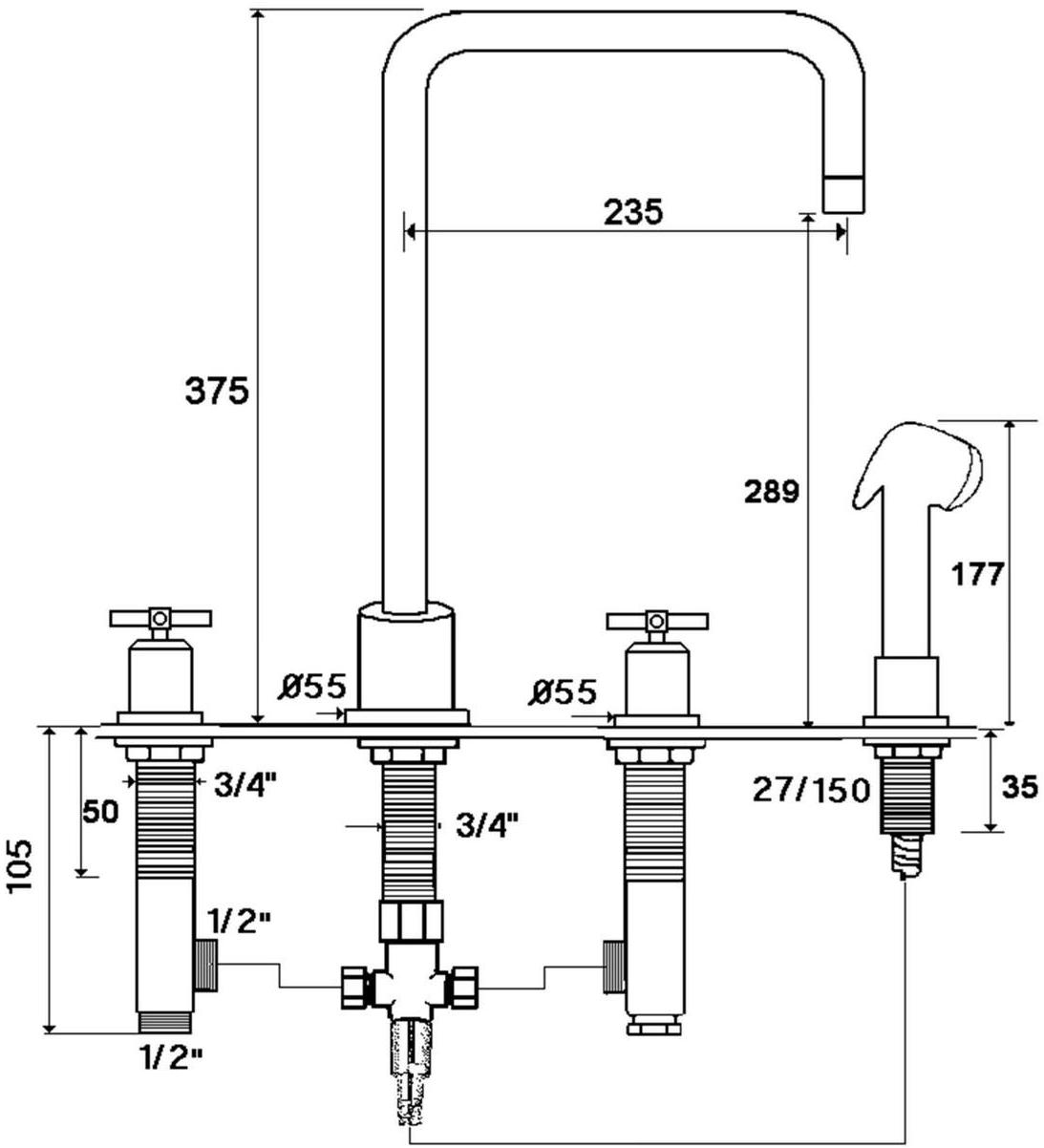 rvb Смеситель для кухни с ручным душем Sully 4032.--.29 - Вид №1