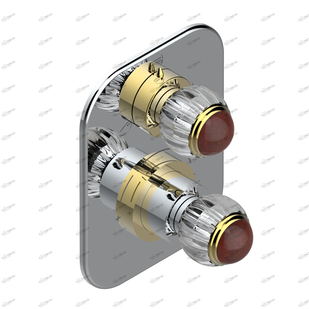 A8N-5600BE Ручки регулировки для термостата THG с переключателем на 3 выхода арт.5600AE Thg-paris Vogue с красной яшмой Хром/золото A8N 5600BE CAT.A