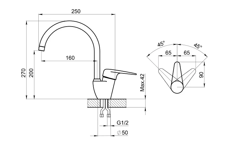 1024, ТУРМАЛИН, СМЕСИТЕЛЬ КУХОННЫЙ GRANULA 1024-ST58 - Вид №2