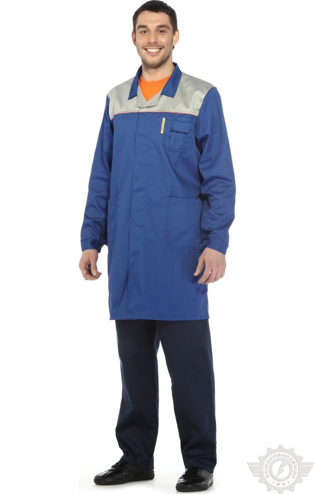 65770 Халат "Профессионал" мужской василек-светло-серый  Одежда для обслуживающего персонала  размер 64-66/182-188 Спецодежда  - Вид №2