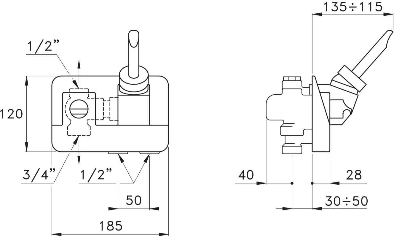 RUBINETTERIE STELLA Смеситель для душа настенный с переключателем Box Art.163cr - Вид №1