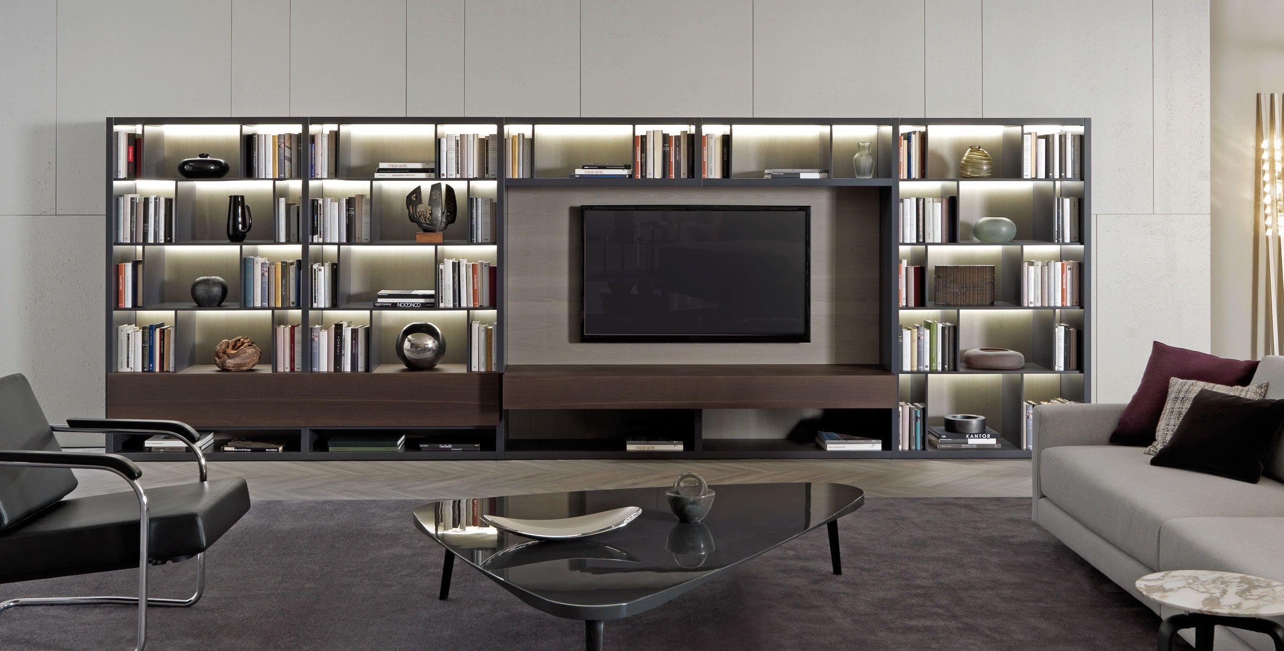 Деревянная оборудованная стена с ТВ-стойкой со встроенным освещением MisuraEmme CROSSING ARCH-00005406