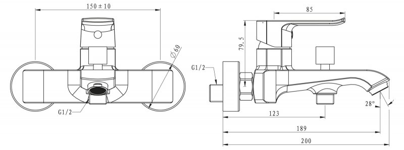 Смеситель для ванны и душа BelBagno DISCO DIS-VASM-CRM  - Вид №1