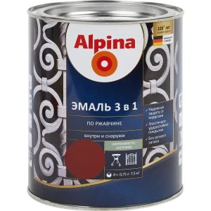 Грунт-эмаль по ржавчине 3 в 1 Alpina полуматовая цвет красно-коричневый 0.75 л 85575882 STLM-2138867