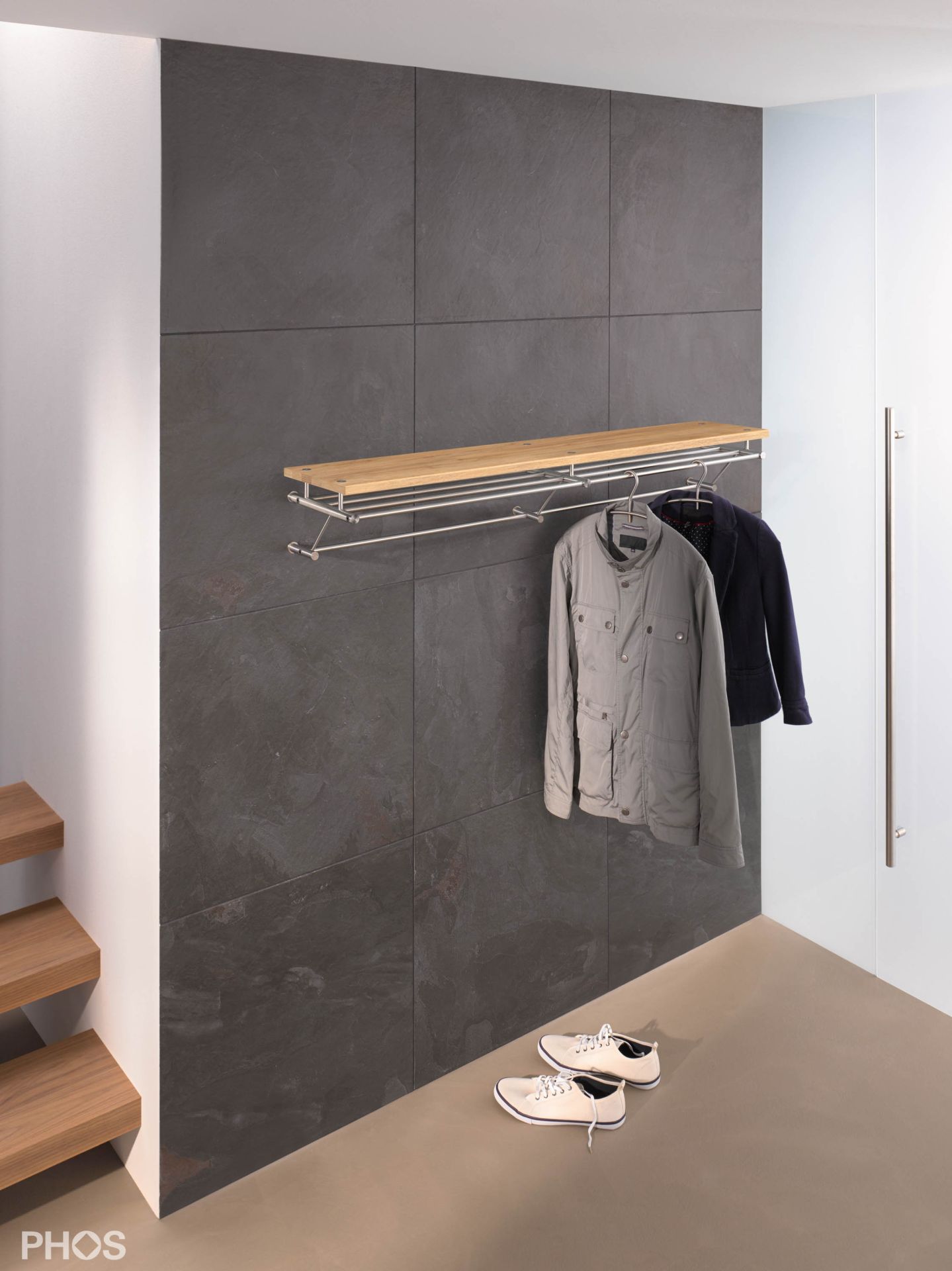 G8-1200-Eiche Навесной шкаф g8 с 5 штангами для одежды и полкой из дуба - ширина 125 см PHOS  - Вид №1