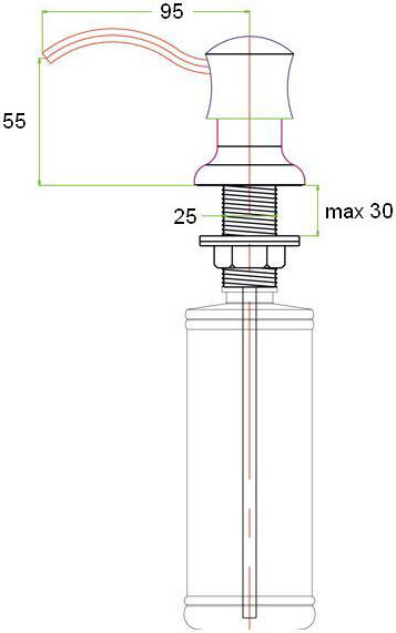 Встраиваемый дозатор ZorG Inox ZR-21 ЧЕРНЫЙМЕТАЛЛ для жидкого мыла, черный металлик - Вид №1
