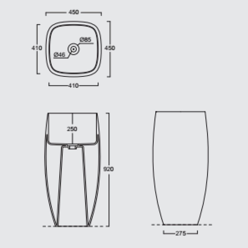 33230101.01 Напольная раковина 450х400х920 мм Alice Ceramica Nur OPEN без перелива без отверстием под смеситель Белый глянцевый - Вид №4