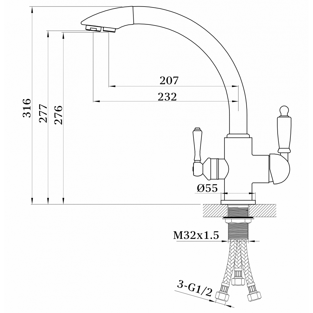 GZ 16031D Смеситель для кухни с подключением к фильтру с питьевой водой Ganzer Бронза Ganzer Германия 13993 - Вид №2