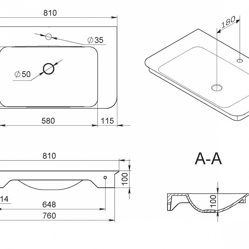 M30WPC0801WG раковина мебельная искусственный мрамор 80 см встроенная в столешницу б AM.PM Sensation - Вид №2