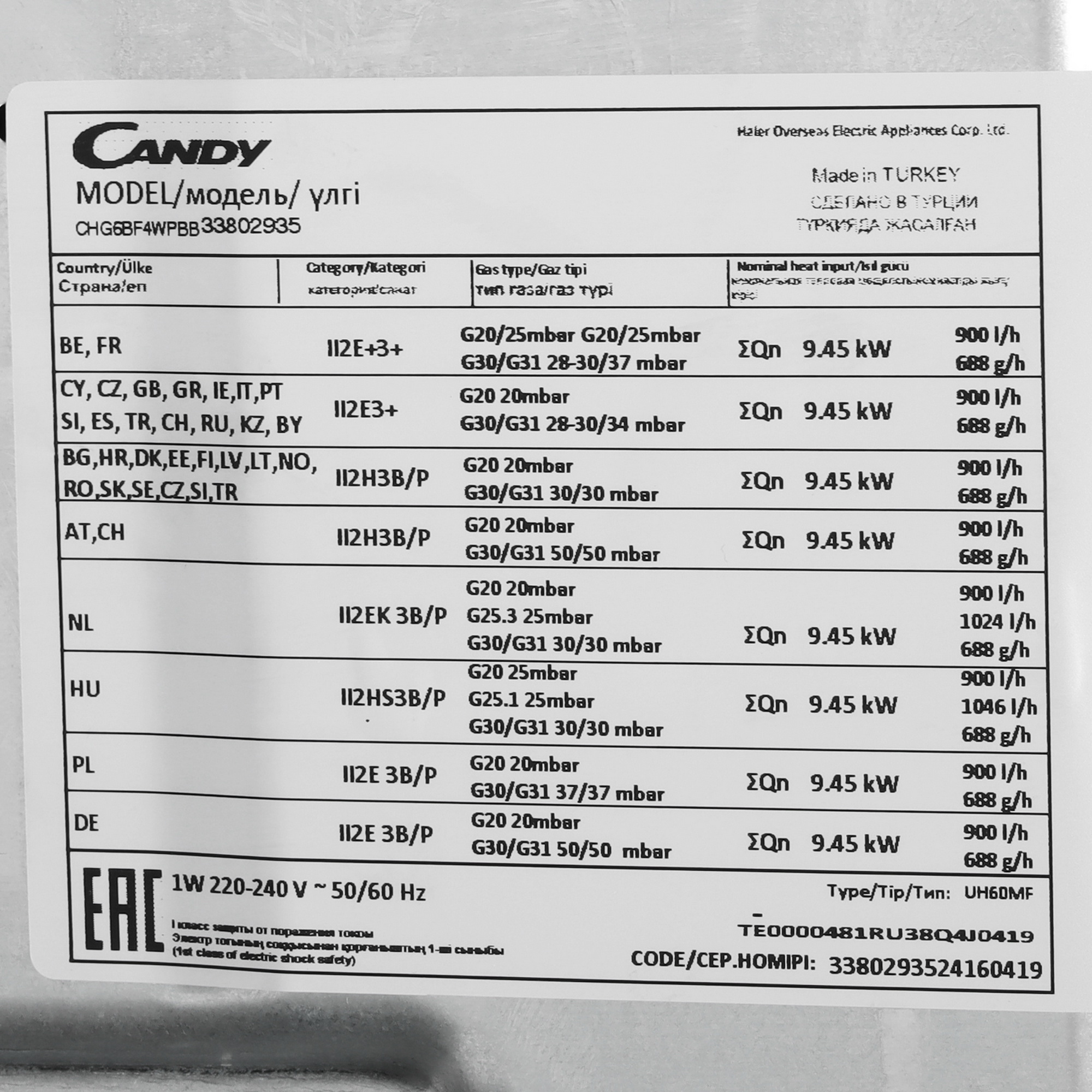 9031504 Газовая варочная поверхность Candy CHG6BF4WPBB STDN-0098857 - Вид №4