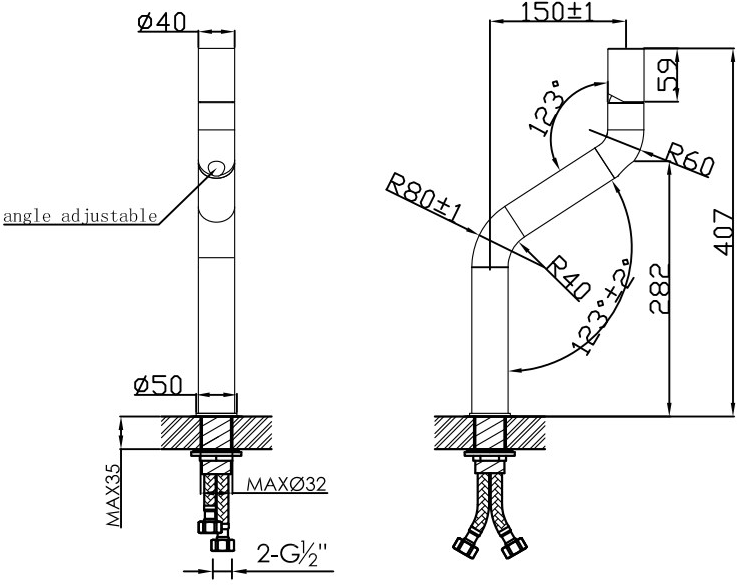 JEE-O Смеситель для раковины на столешнице из нержавеющей стали Flow 500-1750 - Вид №1
