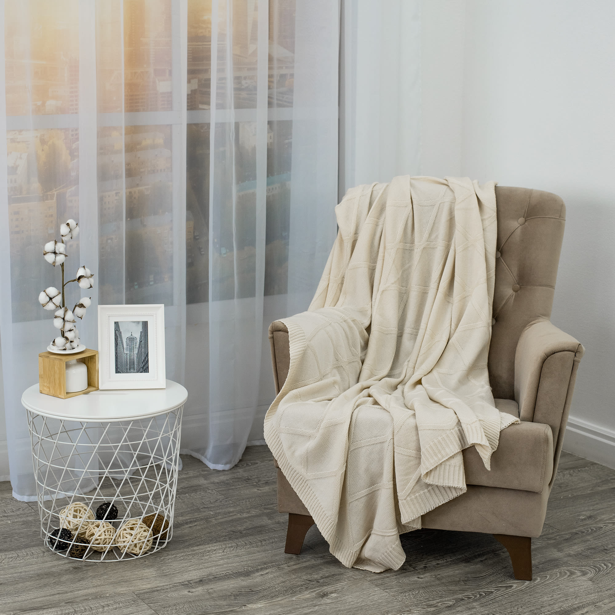 83273946 Плед вязаный 150x200 см акрил цвет экрю Отсутствует Santreyd  - Вид №4