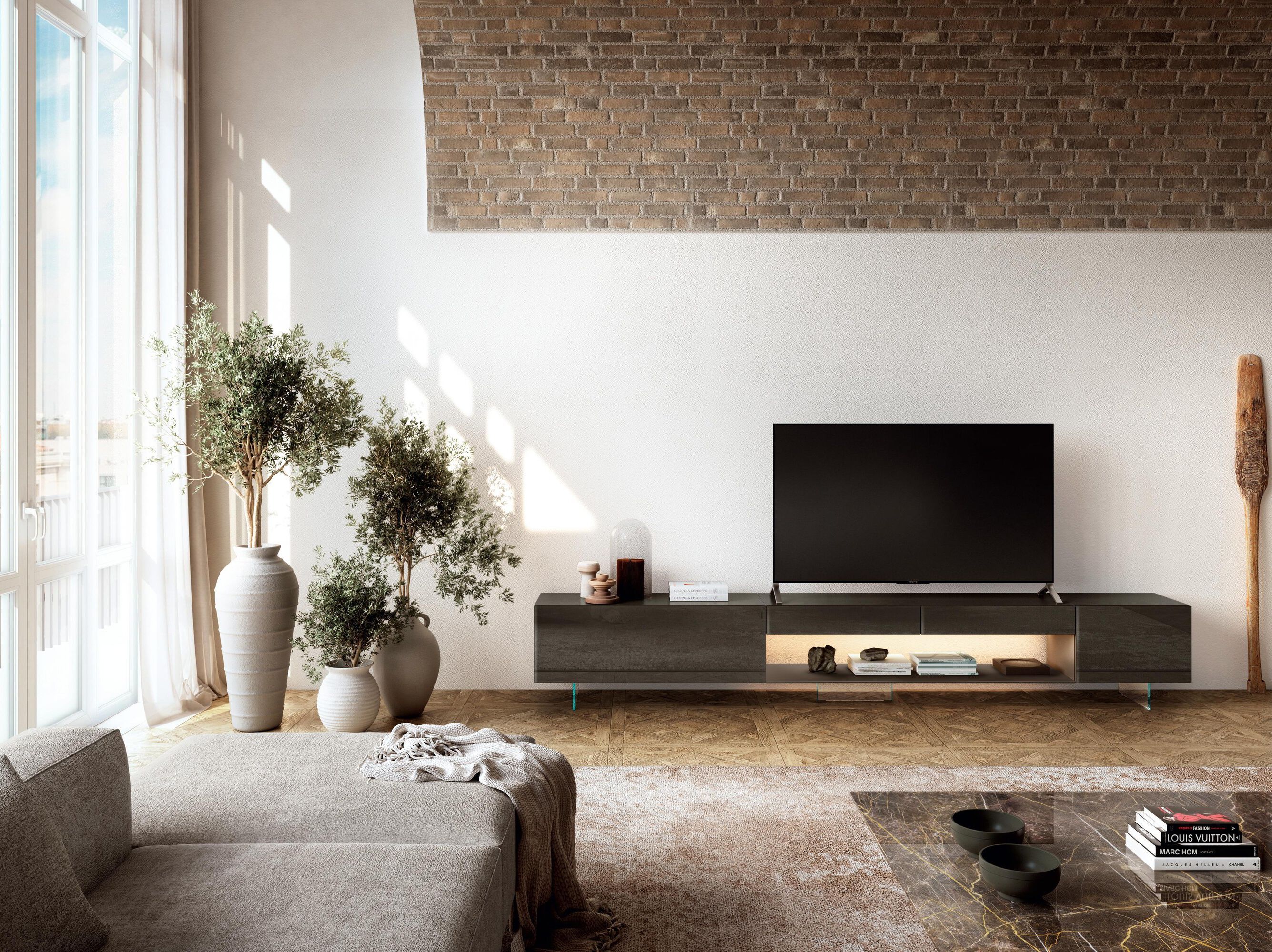 Стеклянный шкаф для телевизора с ящиками Lago 36e8 ARCH-00002463