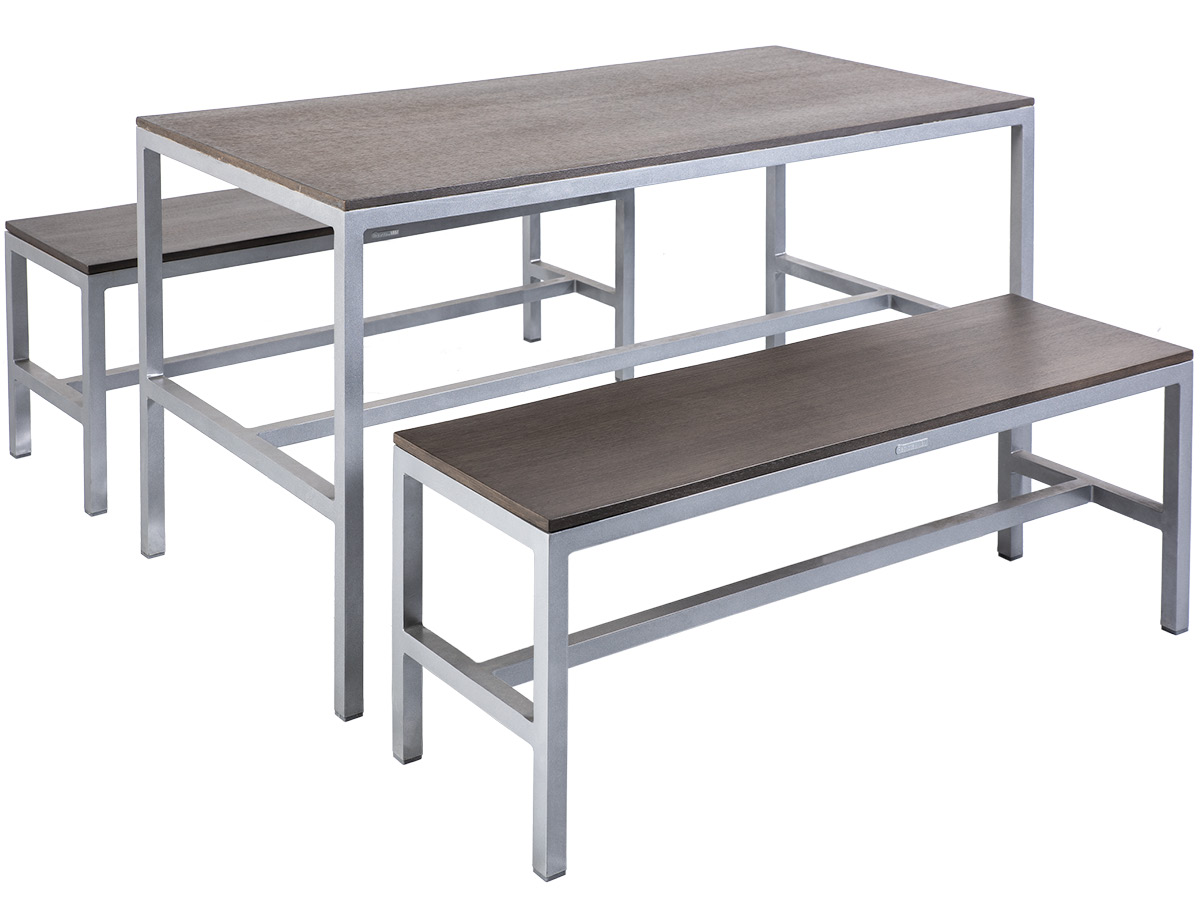 60.00.0365 Обеденный набор Dice - 2 скамейки и 1 стол - алюминиевая рама - тарелки Resysta Mbm