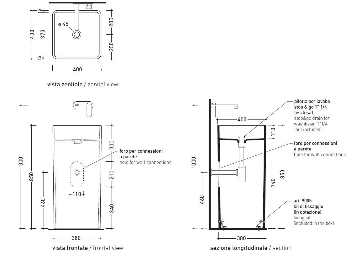 Керамическая квадратная раковина Ceramica Flaminia Monowash Miniwash Fly ARCH-00031716 - Вид №2