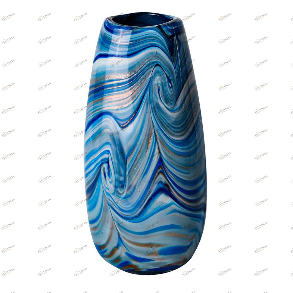 Ваза для цветов стеклянная синяя с белым 30 см GARDA DECOR - 352251 Синий 