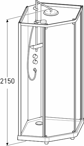 558.206.00.2 IDO Showerama 10-5 800x900 Пятиугольный комфорт, переднее стекло IDO Showerama пятиугольное, профили из матового алюминия / прозрачное стекло, 800x900 мм  - Вид №2