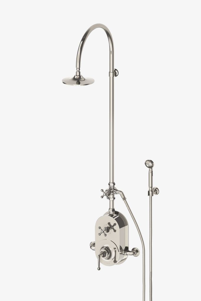 DSXS60 Термостатическая душевая система Dash Exposed с 8-дюймовой душевой лейкой, ручным душем, металлической перекрестной переключающей ручкой, металлическим рычагом и перекрестной ручкой Waterworks
