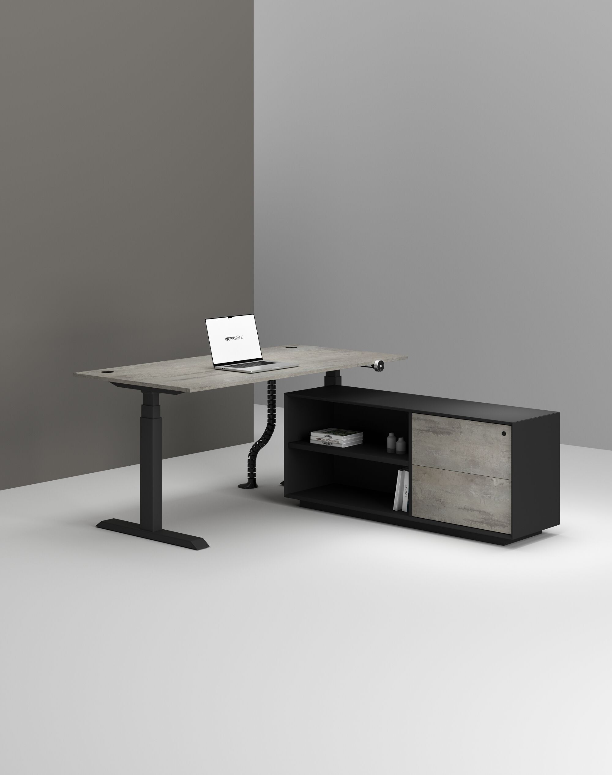 Деревянный регулируемый по высоте угловой стол со встроенной полкой WORKSPACE MAX PRO DUAL MOTOR ARCH-00146702 - Вид №4