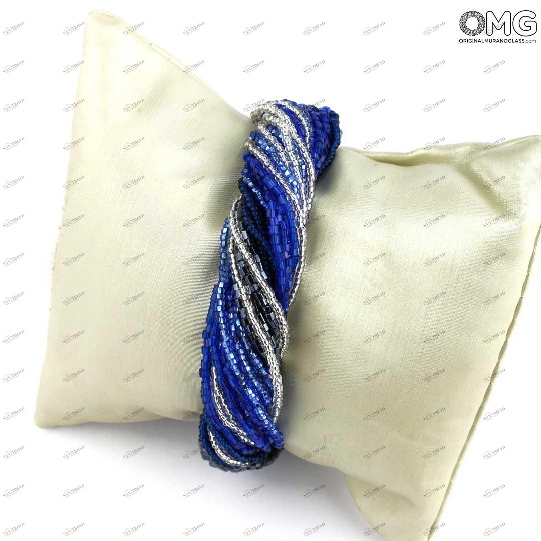 3695 ORIGINALMURANOGLASS Синий многониточный браслет - муранское стекло OMG 18 см 