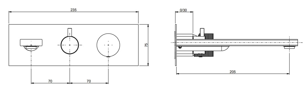 Настенный смеситель для ванны с 3 отверстиями и переключателем Rubinetterie Frattini отдельная эстетика ARCH-00043655