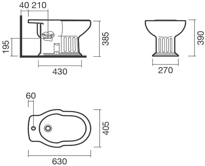 Биде приставное 65 Sanitana GRECIA S10069634900000 ( GRBD1 )  - Вид №1