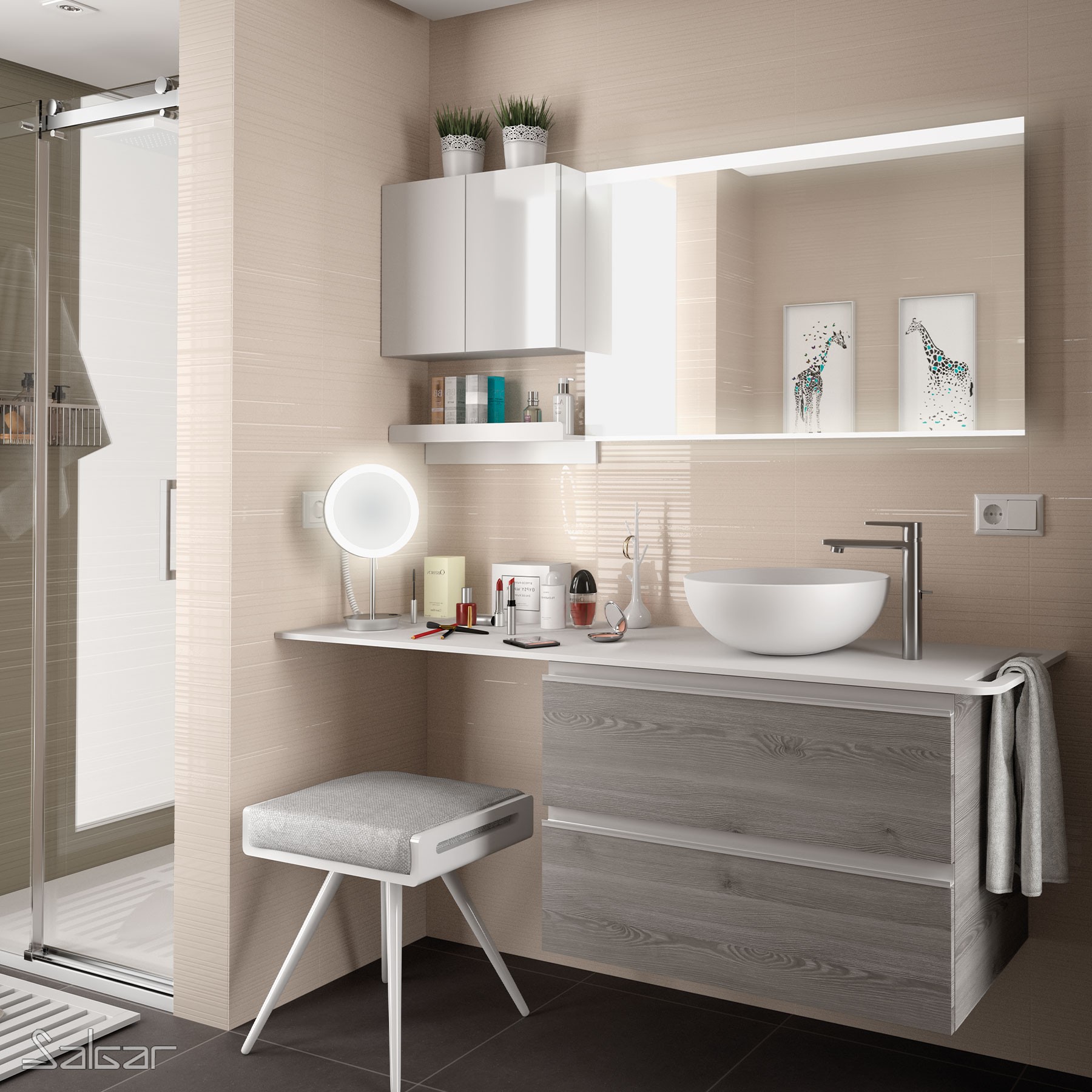 22902 SALGAR Модуль АЛЬЯНС 250 двусторонний 1 дверный GLOSS WHITE 250 x 400 x 162 мм Глянцевый белый  - Вид №1