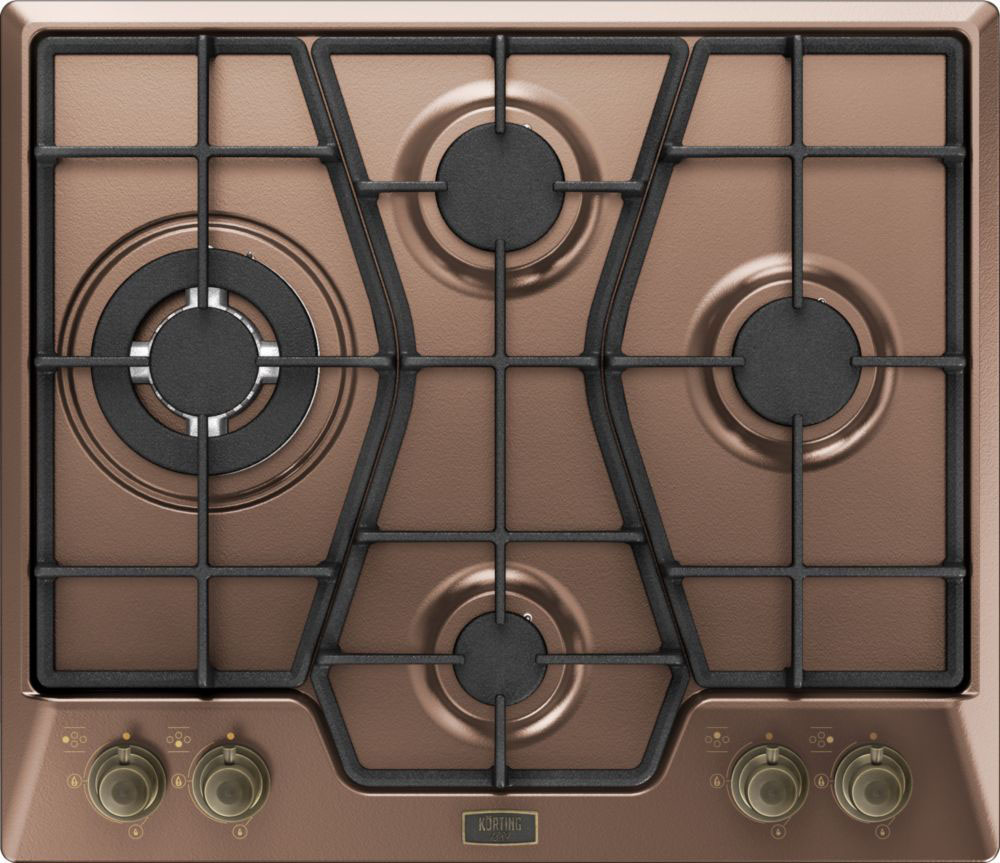 HG 6115 CTRC Встраиваемые газовые панели / газ, neoclassic, серия " 1889", 60x51 см, газовая, независимая, электроподжиг, газ-контроль, утопленные чугунные решетки, адаптер для wok-конфорки, медный Korting Korting 1889 Santreyd 