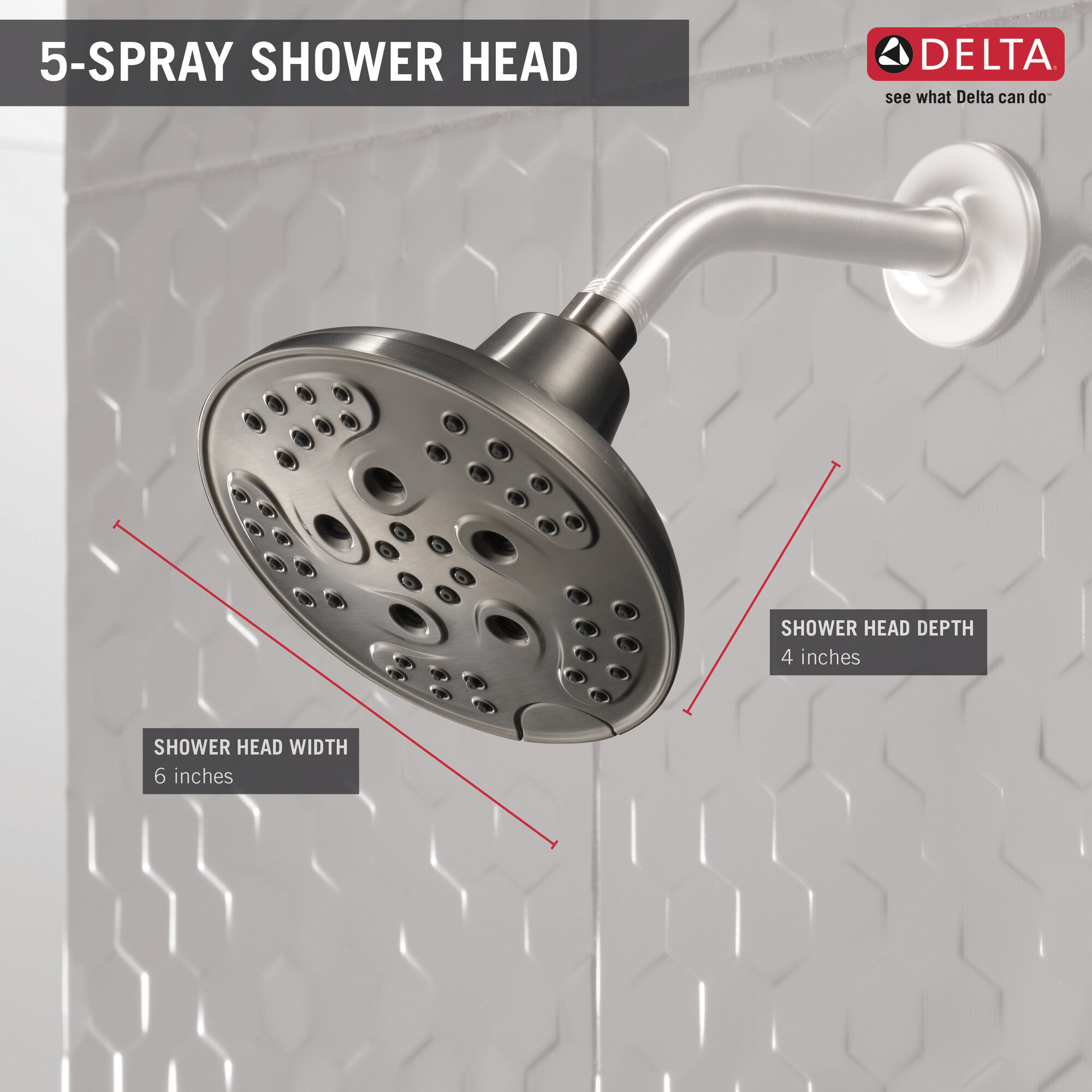 H2Okinetic® Переходная душевая лейка Raincan с 5 настройками Delta Faucet 52666-SS - Вид №5