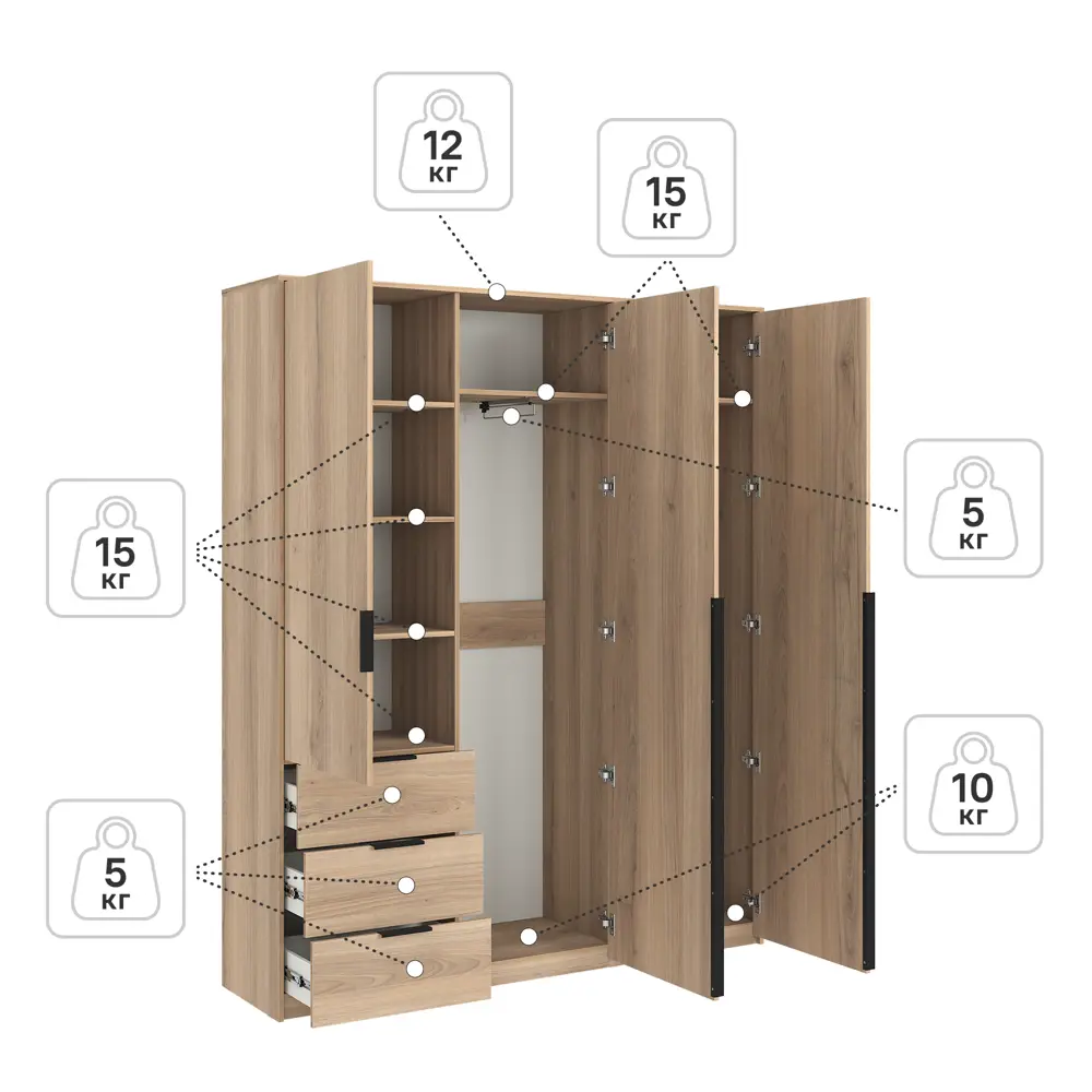 Шкаф распашной Бергамо с 3 дверями 180x220x46.6 см ЛДСП цвет дуб комано Santreyd STLM-2031209 - Вид №5