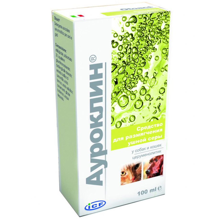 ПР0044807 Средство для размягчения ушной серы Ауроклин у собак и кошек 100мл ICF 