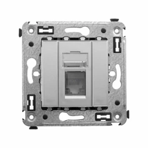Розетка компьютерная встраиваемая DKC Avanti UTP cat 5 без заземления со шторками цвет закаленная сталь