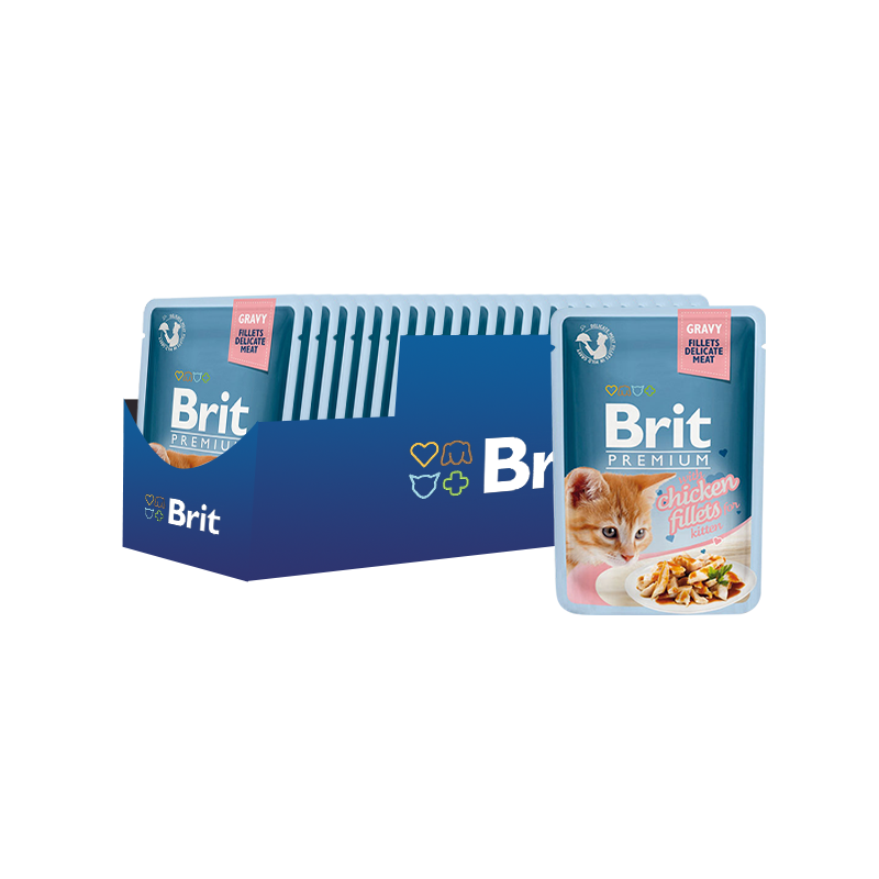 ПР0047463*24 Корм для котят Premium Cat Gravy Кусочки из куриного филе в соусе пауч 85г (упаковка - 24 шт) Brit 