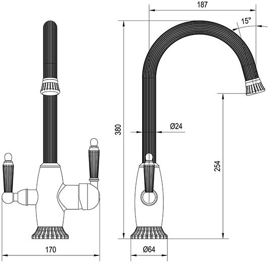 Смеситель ZorG Sanitary ZR 350 YF BR для кухонной мойки, бронза - Вид №1