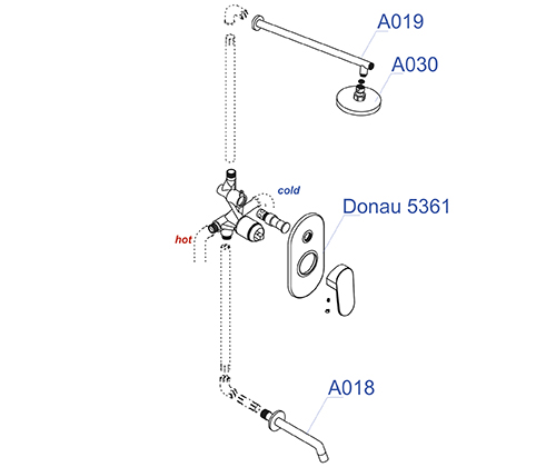 A13030 Встраиваемый комплект для ванны с изливом и верхней душевой насадкой WasserKRAFT  - Вид №2