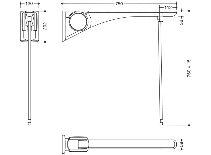 802.50.43860 Базовая складная опорная рейка HEWI Stützen  - Вид №1