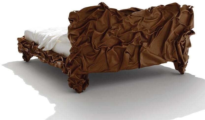 edra Двуспальная кровать из кожи с обитым изголовьем Grinza Grzb50 - Вид №1