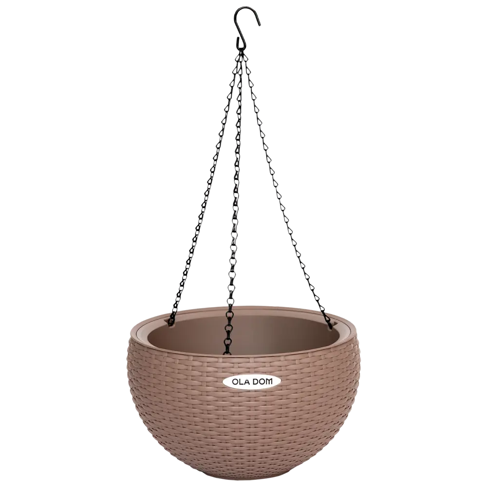 Подвесное кашпо Oladom Rattan Ø34 h20.9 см v5 л пластик серый без автополива Santreyd STLM-2026178 - Вид №1
