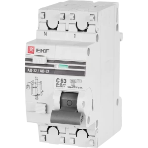 Дифференциальный автомат EKF АД-32 1P N C63 А 30 мА 4.5 кА АС 82421570 STLM-2211293