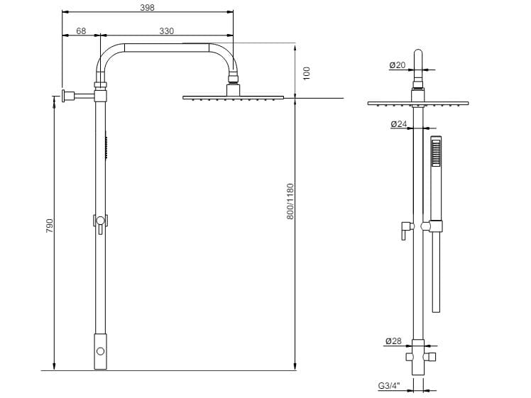 Настенная душевая колонна с ручным душем Rubinetterie Frattini душевые ARCH-00103357 - Вид №9