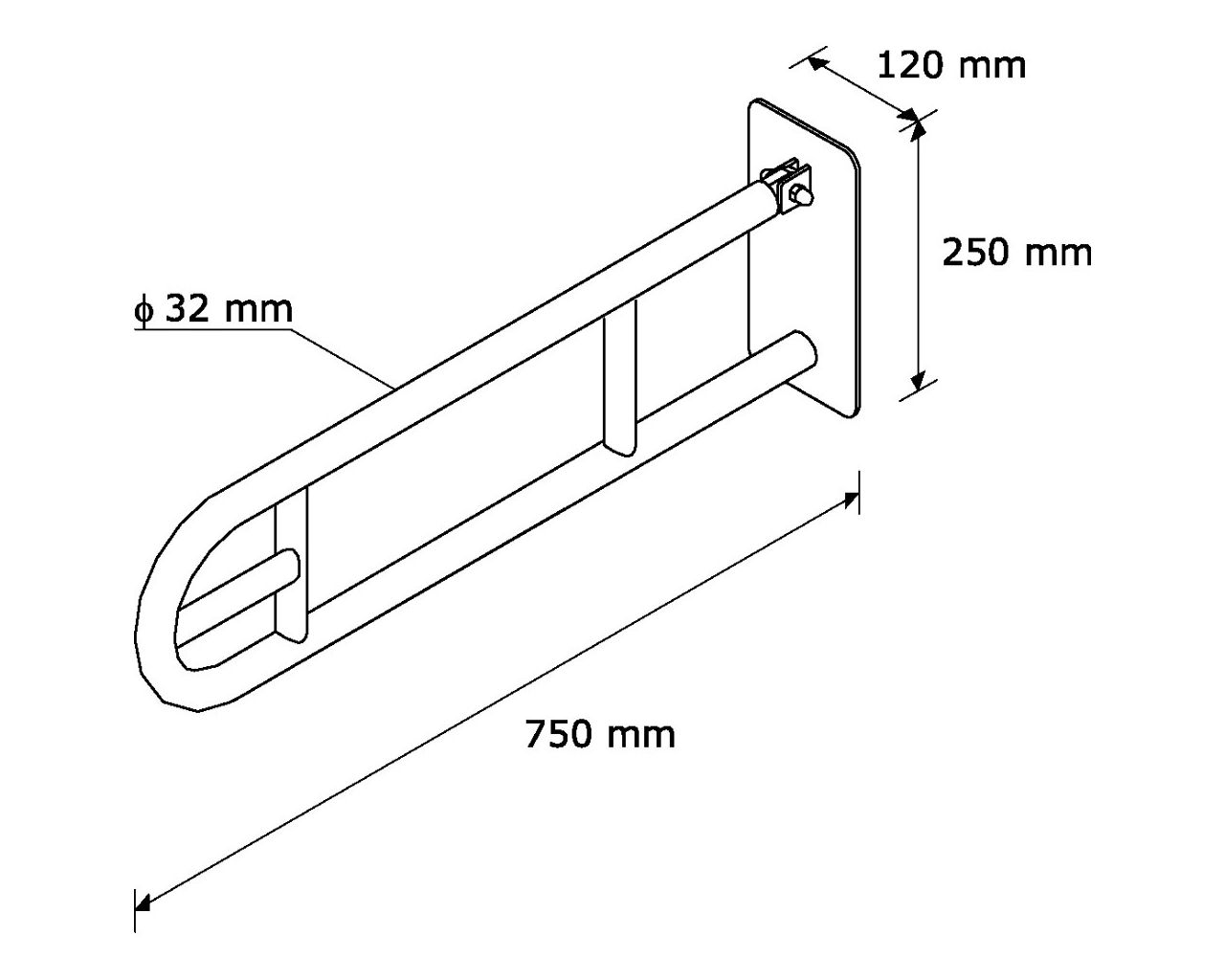 TPC05 ИЗОГНУТЫЙ ПОРУЧНИК 750 ММ С ДЕРЖАТЕЛЕМ ДЛЯ ТУАЛЕТНОЙ БУМАГИ Merida  - Вид №1