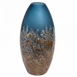 Ваза овальная стеклянная голубая с золотом GARDA DECOR ДИЗАЙНЕРСКИЕ 266940 Голубой;золото
