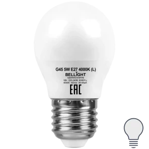 Лампа светодиодная Bellight E27 220-240 В 5 Вт шар малый матовая 430 лм нейтральный белый свет