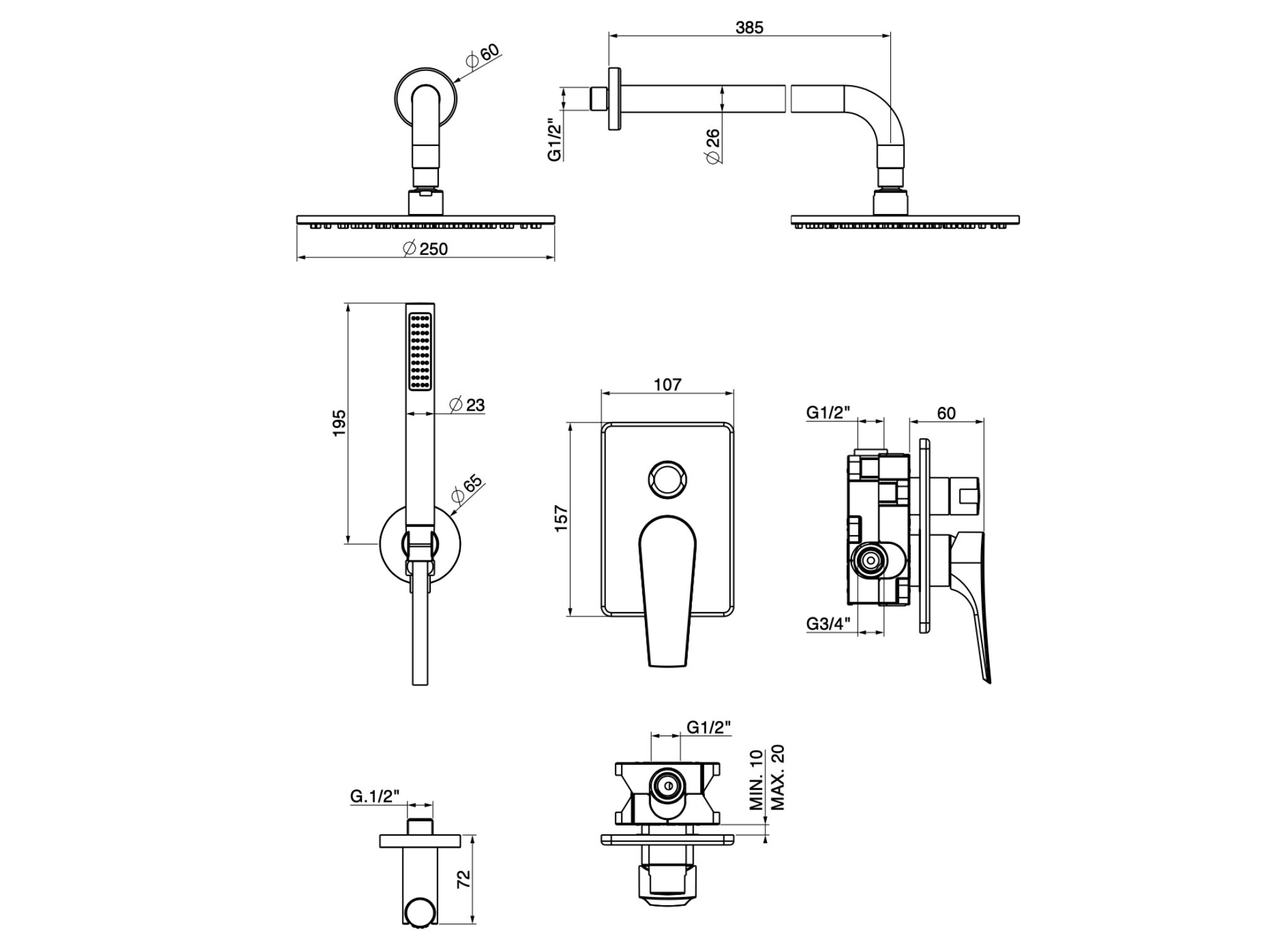 Встраиваемый смеситель для душа с душем GATTONI Mach 10 ARCH-00030189 - Вид №2
