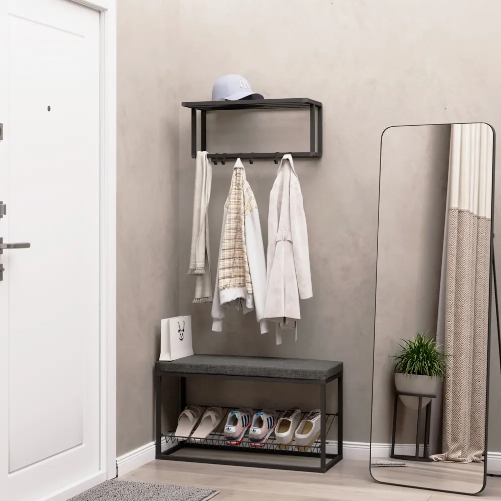 Santreyd Банкетка-обувница с мягким пуфом для прихожей 89373396 Черный муар STLM-1083477 - Вид №4