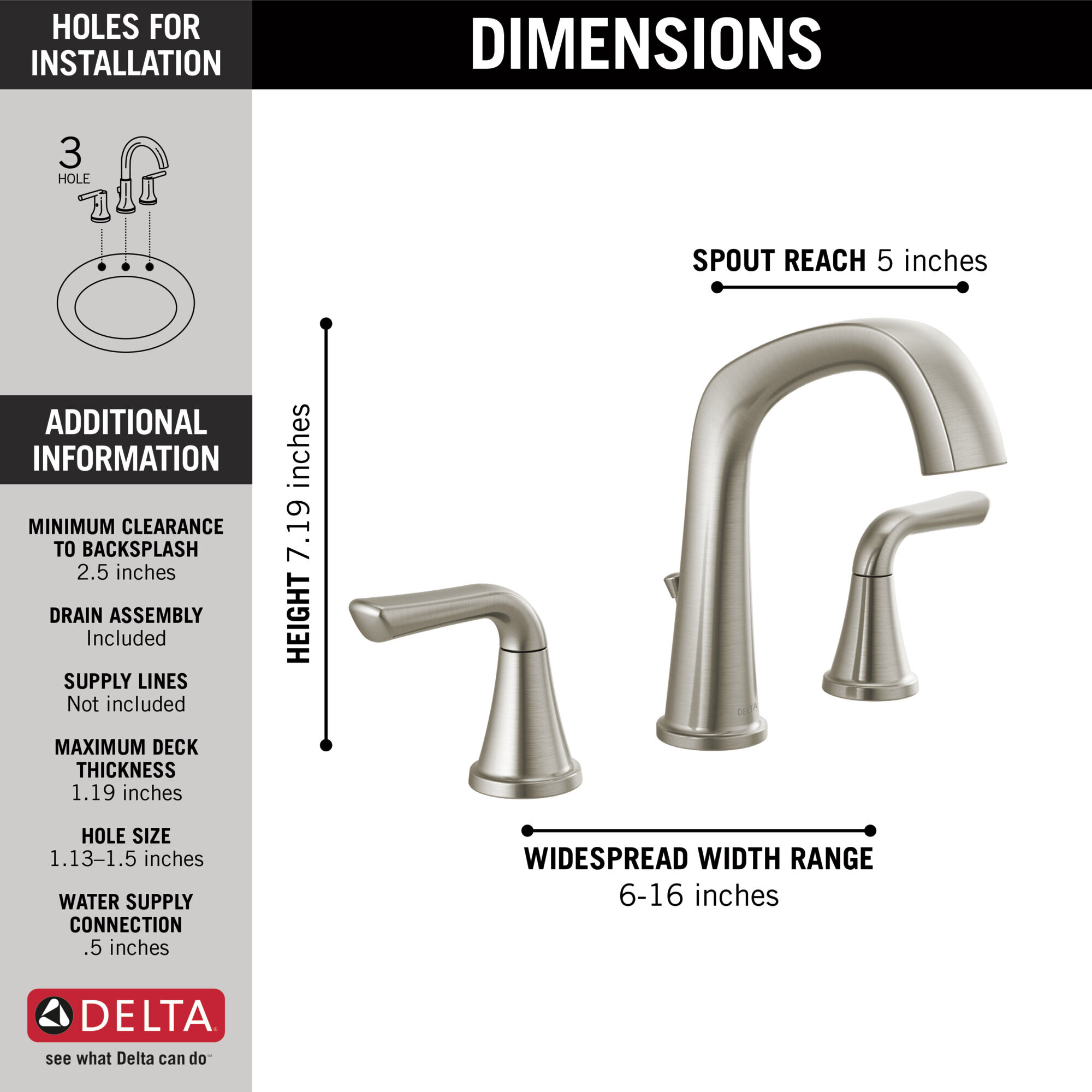 35890LF-SP Смеситель для ванной комнаты с двумя ручками Delta Faucet Larkin Матовый никель Spotshield  - Вид №1