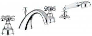 12120СO Смеситель Deco Classic с ручным душем на борт ванны, 4 отверстия, цвет хром-золото